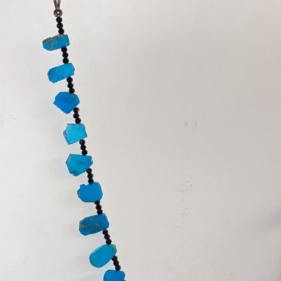 Mini Turquoise Slab & Black Faceted Mini Bead Spacers Necklace - Picture 2 of 7